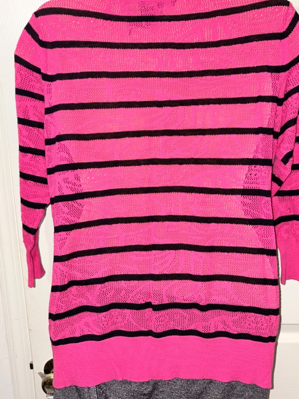 CABLE & GAUGE Pink Black Striped Long Sleeve Pullover Crew Neck Knit Top L - Picture 6 of 9